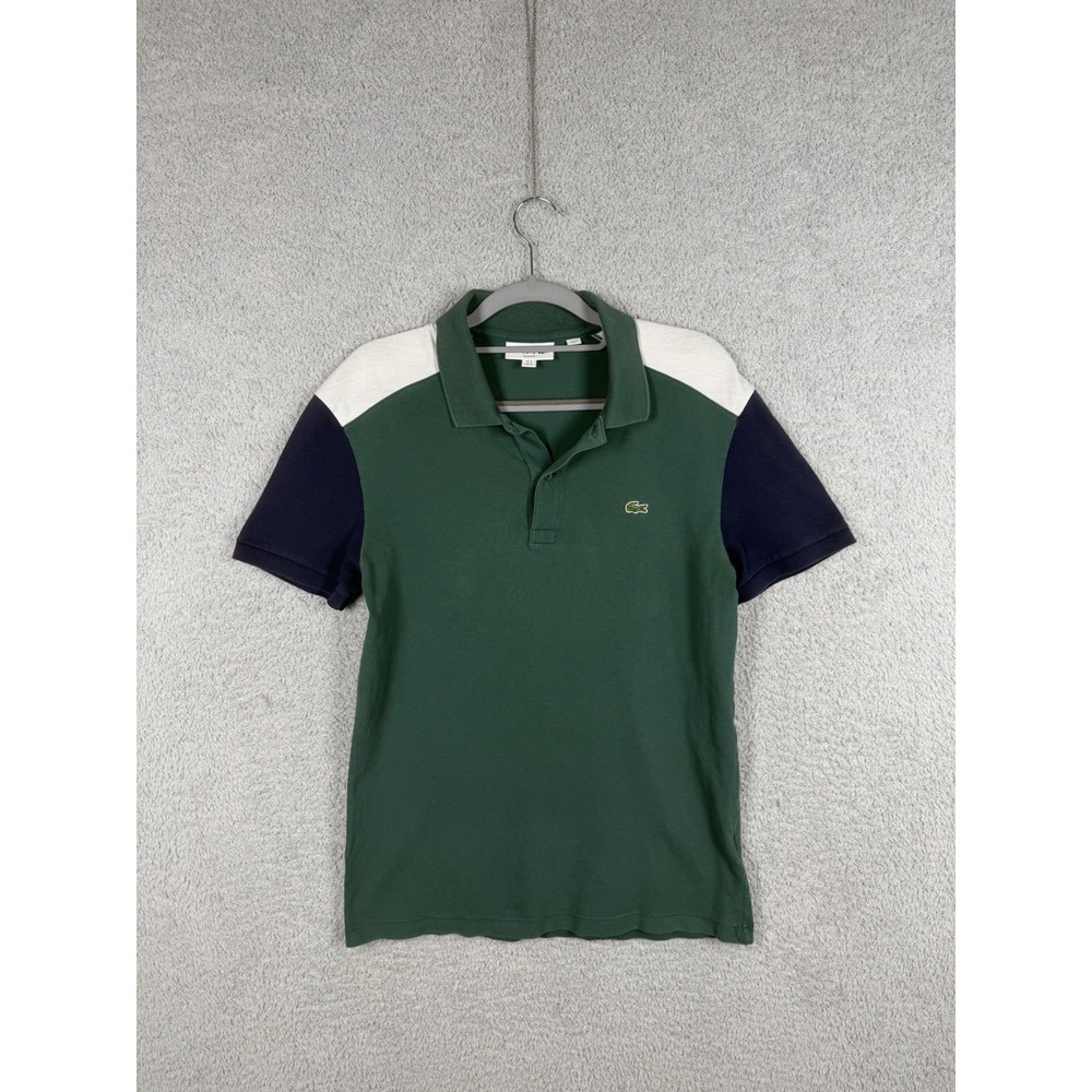 Lacoste Men's S Slim Fit Colorblock Green Navy White Short Sleeve Polo Shirt